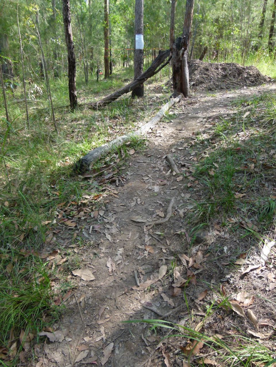 Stored soil near trail under construction