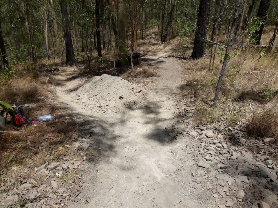 This large pile of fill was added to organic debris to close the old trail