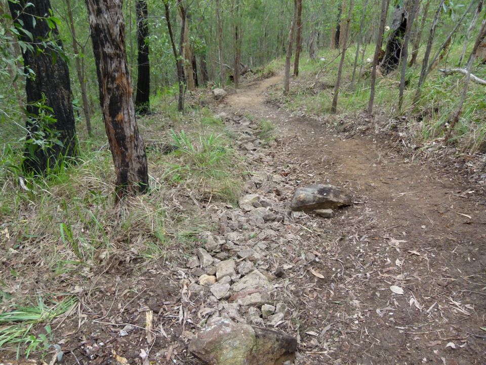 Outsloped trail above an armoured drain