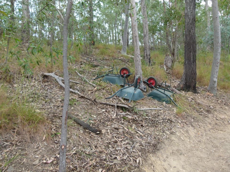 Some debris thrown over a line people have been walking to ride the trail